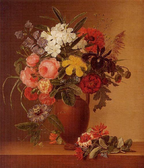 Натюрморт с цветами в глиняной вазе