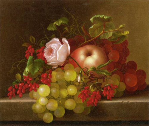Натюрморт с персиками виноградом и шиповником