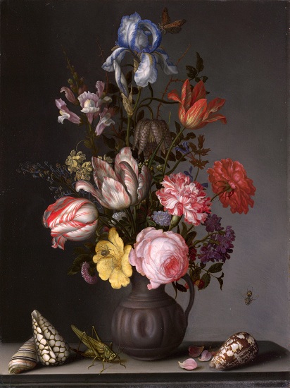 Цветы в вазе с раковинами и насекомыми 2