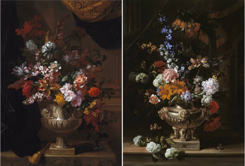 Цветы в каменных вазах