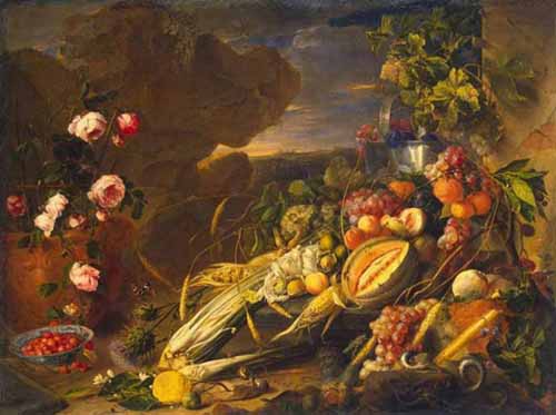 Цветы и фрукты в вазах